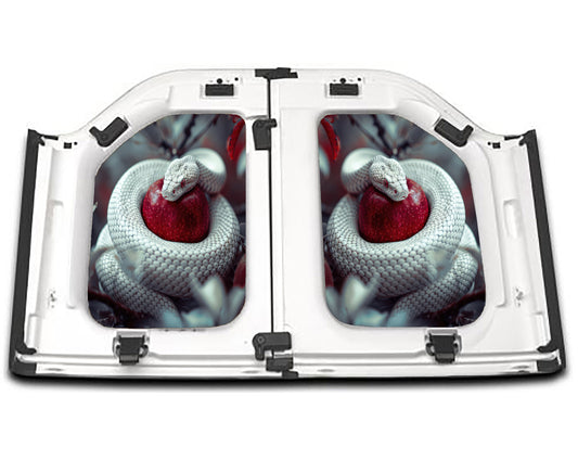 White snake with red apple